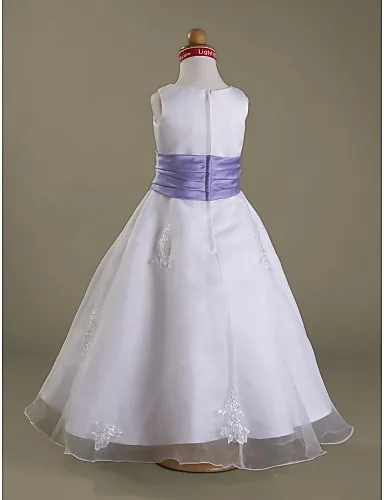 A-line Scoop Floor-length Satin Organza Flower Girl Dress | Свадьбы и торжества