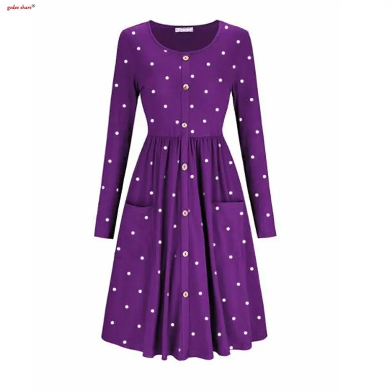 2019 весенние женские платья с пуговицами и принтом в горошек платье круглым