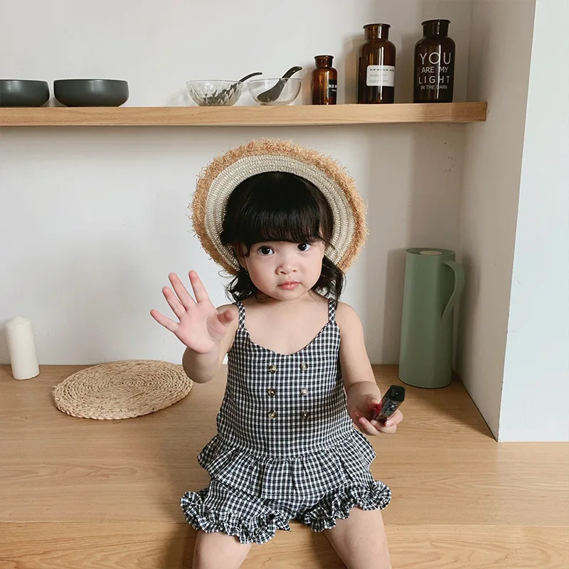 Новинка лета 2019 комплекты одежды в Корейском стиле платье жилет клетку с