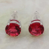 silver color round red cubic zirconia stud earrings for womens fashion jewelry ae346