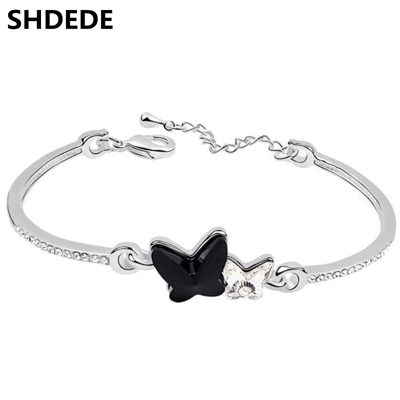Новый Элегантный Двухместный Бабочка Кристалл с Swarovski Браслеты Для Женщин