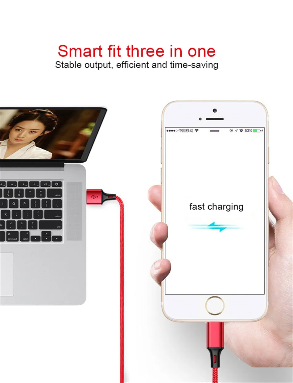 NOHON 3 в 1 Micro usb type-C кабели для зарядки 8 Pin для iPhone 7 8 Plus X IOS Android для Xiaomi LG кабель для быстрой зарядки