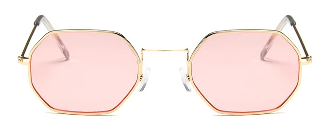 gold pink Yoovos, женские шестигранные солнцезащитные очки, металлические, женские, брендовые, дизайнерские, модные, без оправы, прозрачные, океанские линзы, солнцезащитные очки, UV400 - Цвет линз: gold pink