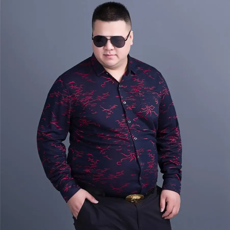 2017 Новинка 8XL 7XL 6XL мужские s рубашки с длинными рукавами принтом Мужские в цветах
