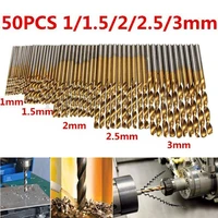 50pcs lot titanium coated twist drill bit high steel for woodworking plastic and aluminum hss drill bit set 11 52 02 53mm