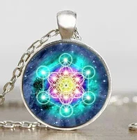 psychedelic sacred geometry cabochon mens chain handmade new fashion brass necklace steel pendant steampunk jewelry gift women