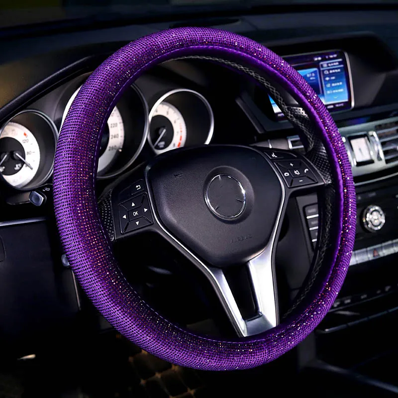 Purple Роскошные Кристальные фиолетовые красные розовые Чехлы рулевого колеса автомобиля для женщин и девочек Стразы покрытые автомобилем аксессуары для рулевого колеса - Название цвета: Purple