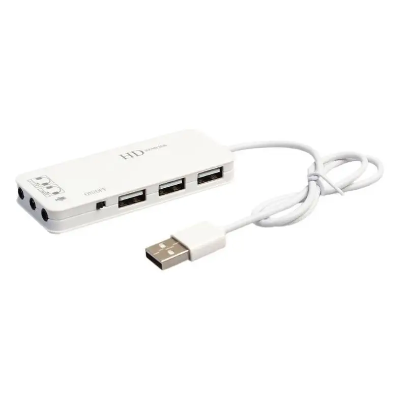 Белый 3 Порты и разъёмы usb-хаб с внешними 7,1 канал звуковой карты гарнитура микрофон адаптер usb-хаб 2,0 для портативных ПК компьютер - Цвет: Белый