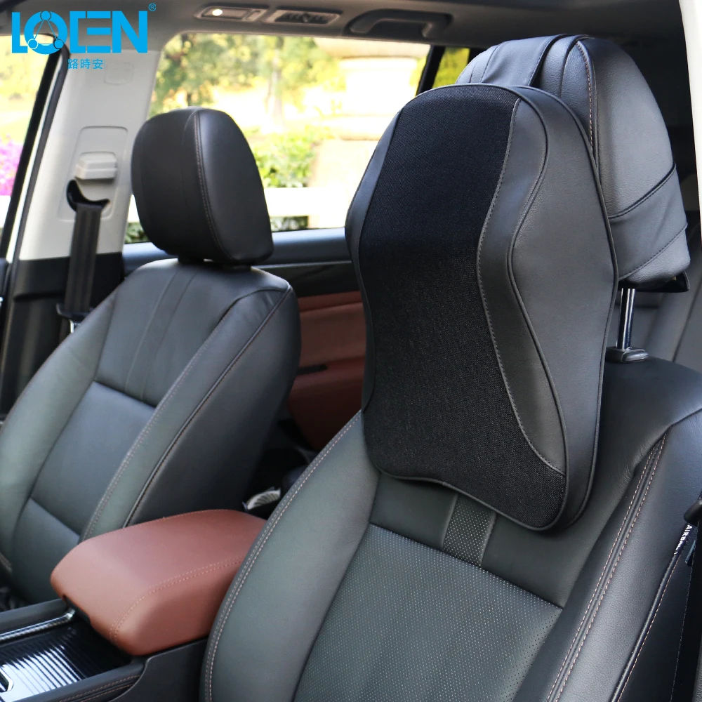 

LOEN 1PC 3D Memory Foam Headrest Neck Breathable Pillow for Car Seat Cover Head Neck Cushion Pad Mesh+PU Leather Black Beige
