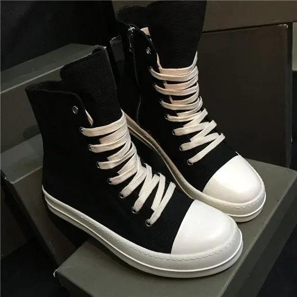 RO/черные кожаные парусиновые туфли с высоким берцем для мужчин и женщин черные