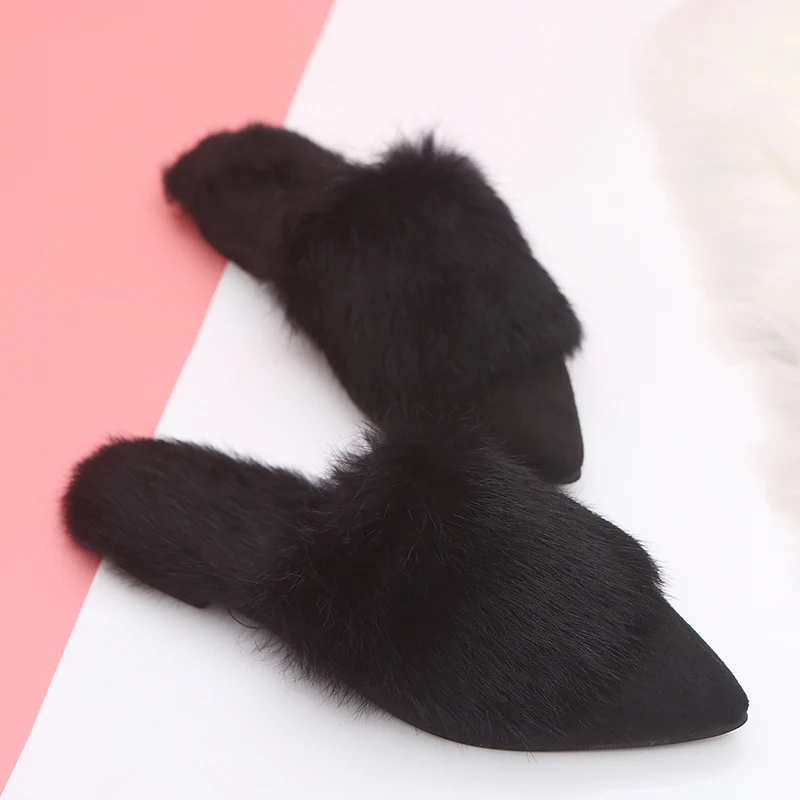 New Fashion Women Slippers Winter Faux Fur Slides Ladies Cute Warm Plush Mules Slip On Casual Flat Shoes Woman Furry Flip Flops | Обувь