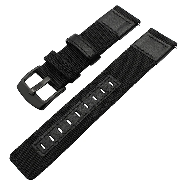balck black buckle Прочный тканевый ремешок для часов из натуральной кожи, баллистический нейлоновый ремешок для часов, браслеты с черной пряжкой, 20 мм, 22 мм, 24 мм - Цвет ремешка: balck black buckle