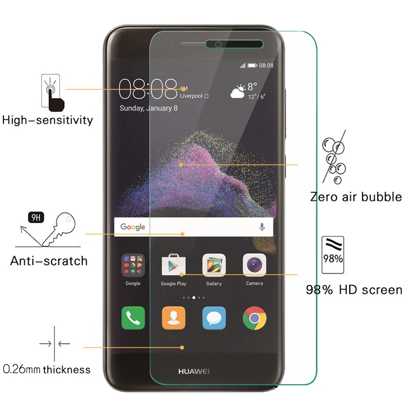 ESVNE (2 шт./лот) HD прозрачная стеклянная пленка для Huawei P8 Lite 2017 Защитная экрана