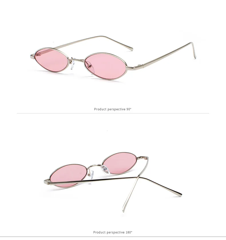 silver pink Небольшие Овальные Солнцезащитные очки женские винтажная металлическая оправа для очков, очки для компьютера, маленький размер красного и желтого цветов прозрачные линзы кошачий глаз солнцезащитные очки UV400 - Цвет линз: silver pink