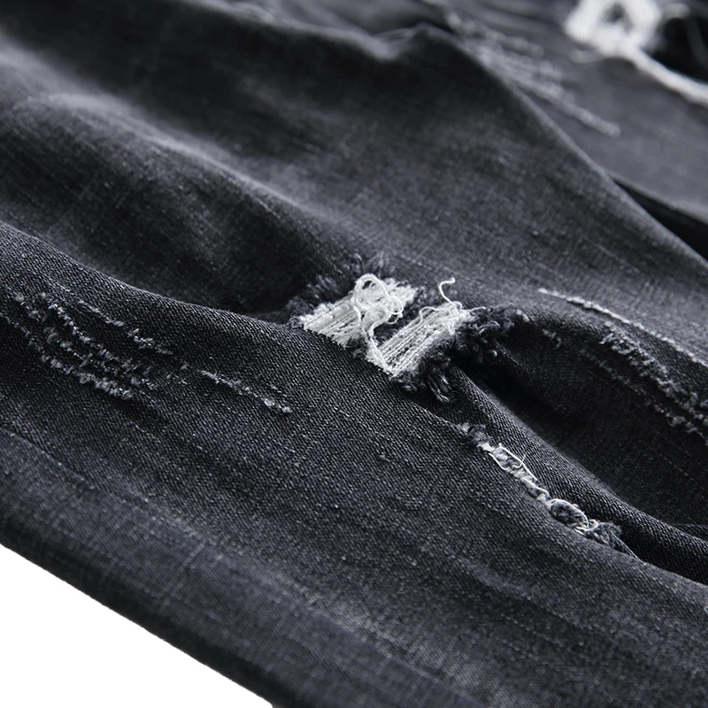 HMILY New Jean Fashion Hole Jeans Men Long Trousers Embroidered Cotton Classic Straight For Male Plus Size | Мужская одежда