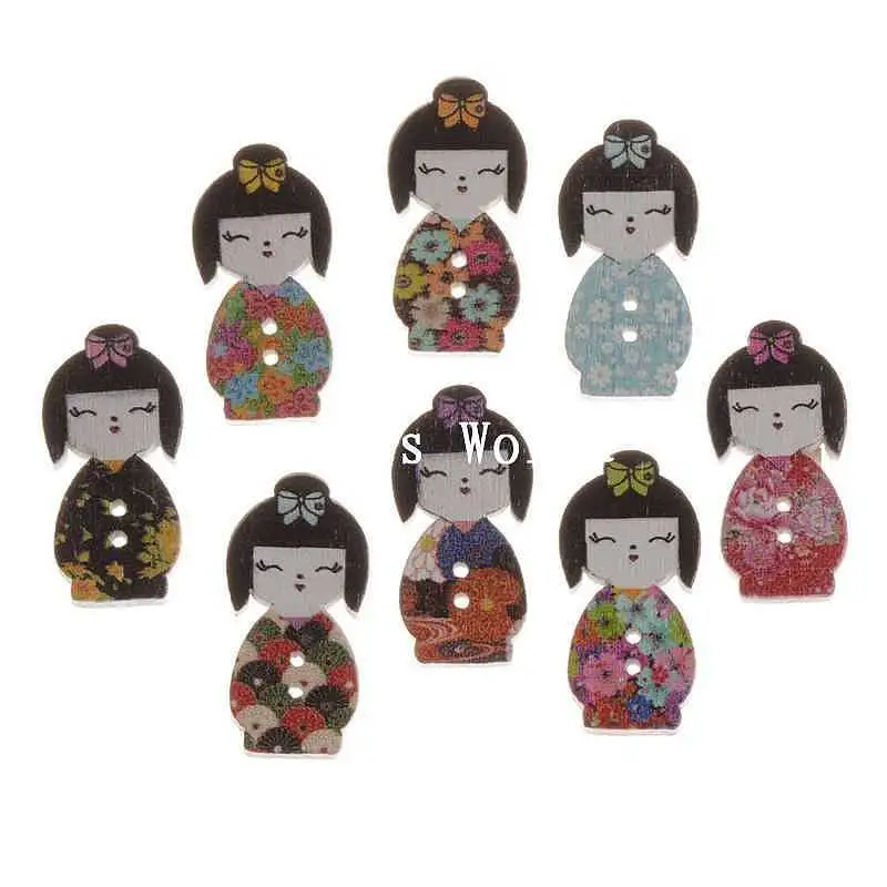 100 смешанных кимоно девушка шаблон 2 отверстия деревянные Швейные Кнопки