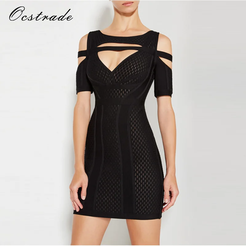 Женское жаккардовое платье с коротким рукавом Ocstrade облегающее мини на