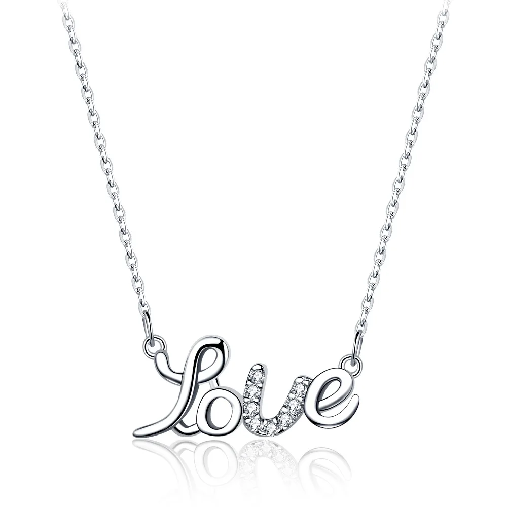 Authentic 925 Sterling Silver Necklace For Women Love Word Zircon Necklaces &amp Pendants Jewelry Charms Jewellery Choker Gift M192 |