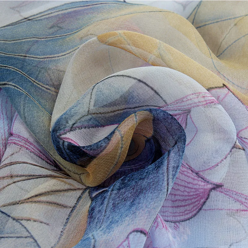 Silk Scarf Women'S Elegant Long Floral Printing Chiffon Beach Thin Shawl Wrap Green | Аксессуары для одежды