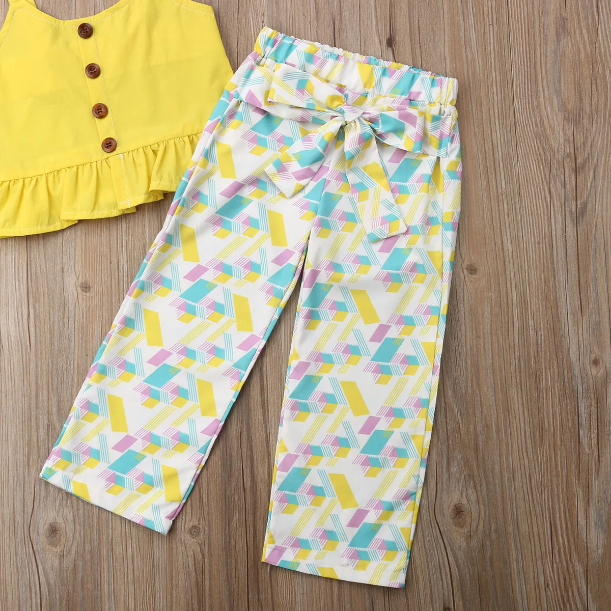 

2019 New Style 2Pcs/Set Summer Children Girls Clothing Kids Ruffle Tops +Floral Pants Outfits Sunsuit Clothes 1-5Yrs