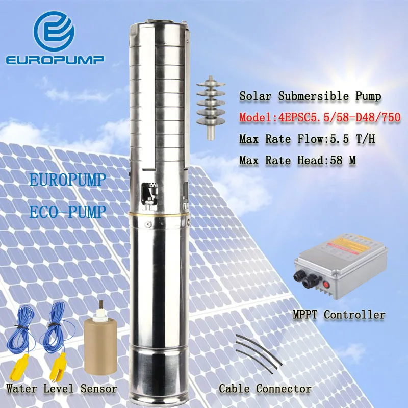 Европейская модель (4EPSC5.5/58 D48/750) 4 дюймовый 1HP Солнечный водяной насос
