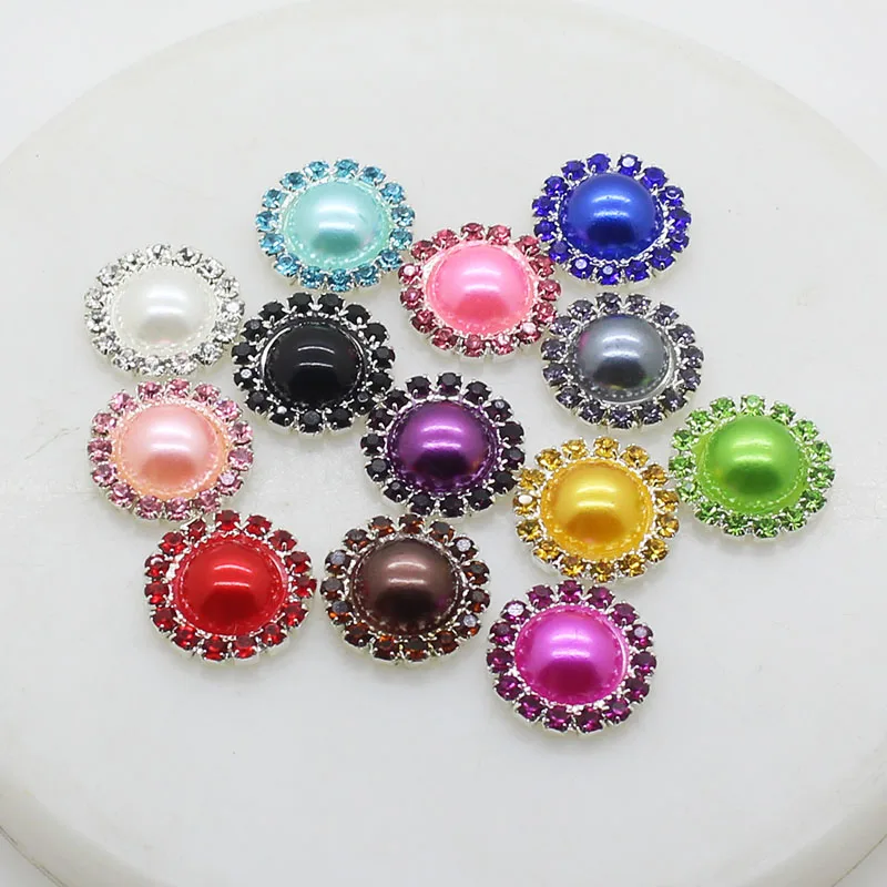 Mix Color ZMASEY, новая мода, разноцветные стразы, жемчужные пуговицы, 10 шт./лот, 15 мм, ручная работа, шитье, праздничное украшение для вечеринки, свадьбы - Цвет: Mix Color