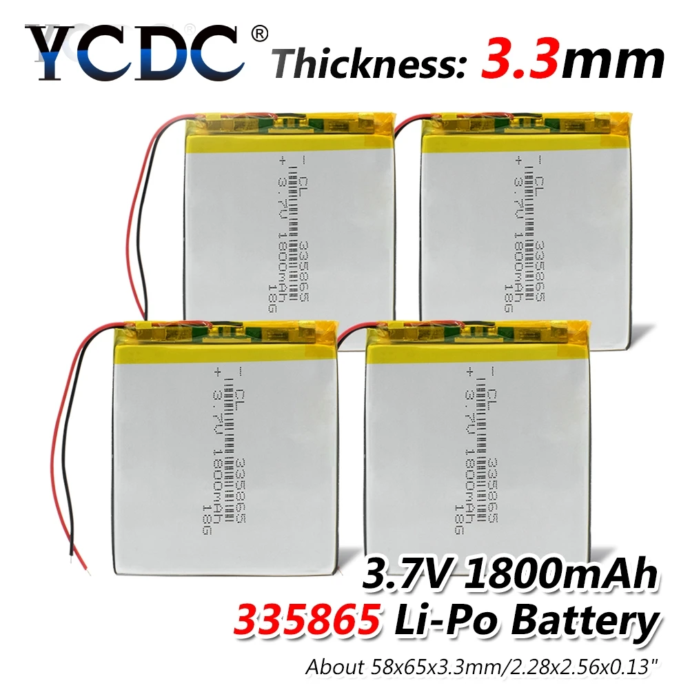 1/2/4 шт 3 7 v 1800mah 335865 Li Po Батарея Mp4 Mp5 Dvd Psp gps Камера планшет DVD сотовый телефон
