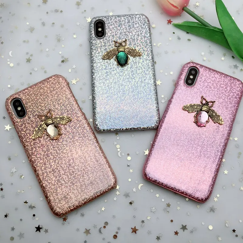 Блестящий лазерный половинный 3D чехол с Пчелкой для iPhone X XR XS MAX 8 7 6 блестящий из