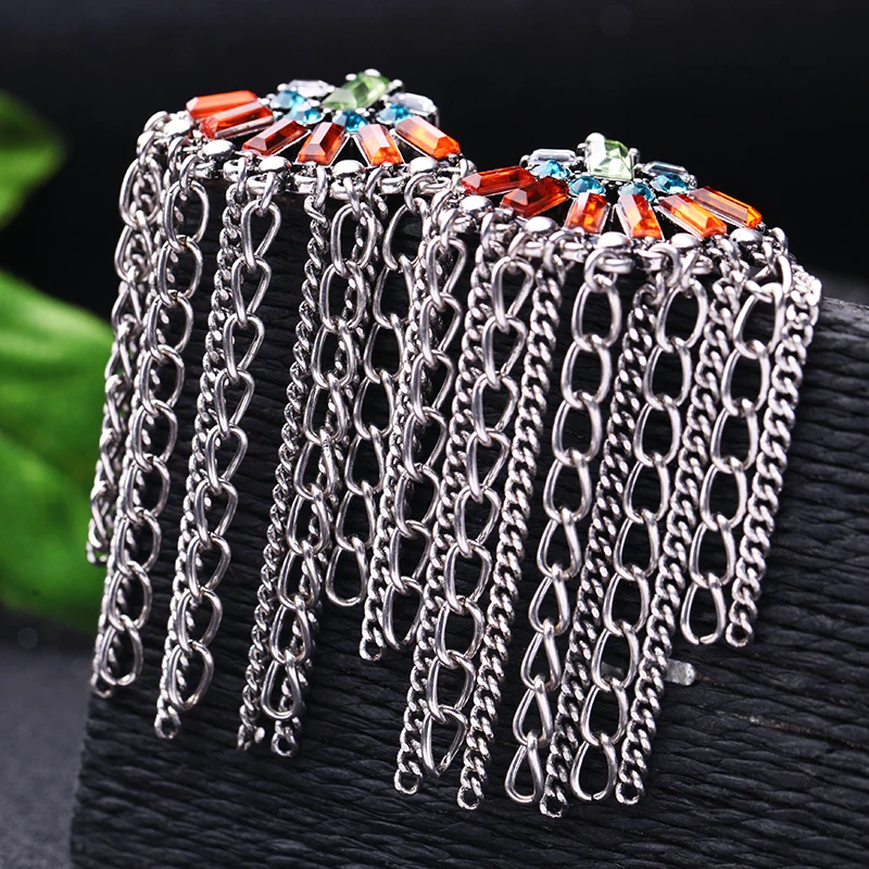 Длинные многоцветные звенья цепи серьги с бахромой женские массивные большие