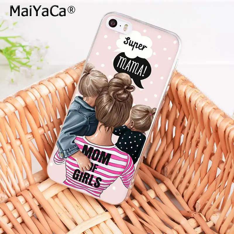 MaiYaCa, черный, коричневый цвет, волосы для мамы, дочки, папы, высокое качество, чехол для телефона, для iPhone 8, 7, 6, 6S Plus, X, XS, MAX, 5, 5S, SE, XR, 10, чехол