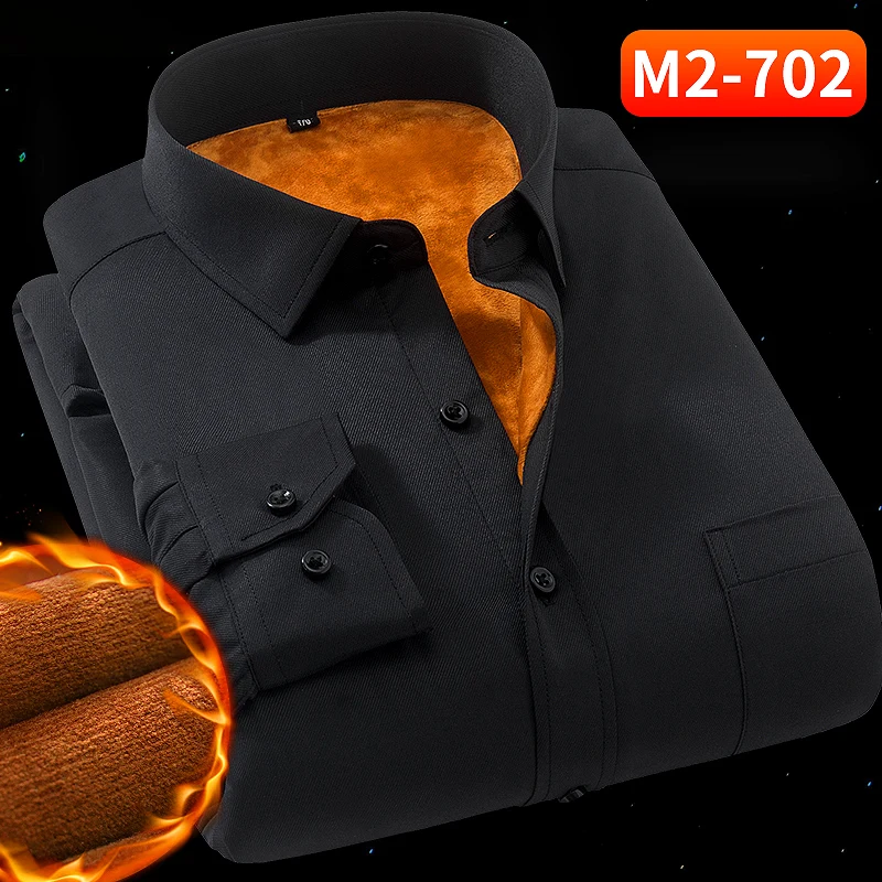 Black Негабаритный 8XL 7XL 6XL 5XL 4XL зимние теплые мужские s Рубашки Свободный длинный рукав Толщина саржевый гладкий белый желтый платье Мужская Рабочая одежда - Цвет: Black