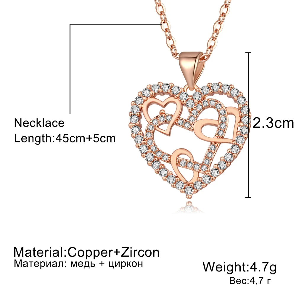 Розовое золото серебряный цвет Романтическая свадьба Кристалл Циркон сердце