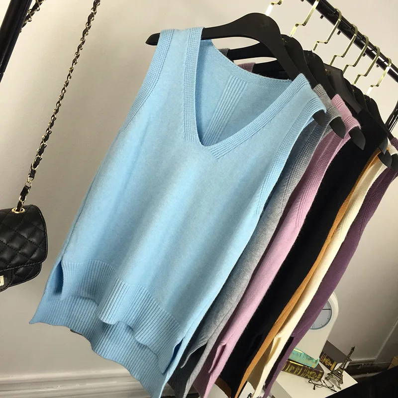 Neploe Autumn New Knitted Sweater Female Korean Loose V neck Sleeveless Preppy Style Wild Fashion Knitwear 65826 | Женская одежда