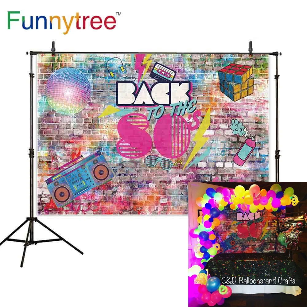 Фон Funnytree для фотосъемки красочный кирпич вернуться в 80 е винтажные музыкальные