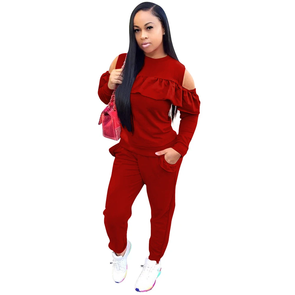 Зимний комплект из двух предметов комбинезон женский с оборками и длинным