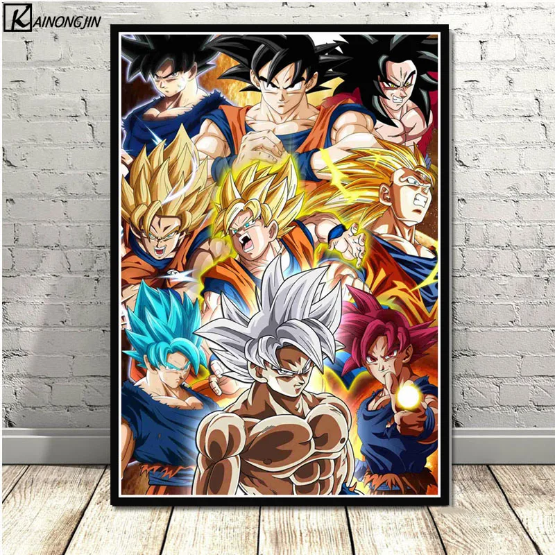 002 Dragon Ball Z плакат Wall Art супер Goku Ultra освоить Холст Плакаты с живописью и принты комнаты декорации Декор для дома - Цвет: 002