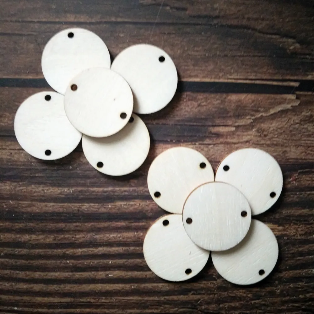 100 шт лазерная резка Индивидуальные свадебные деревянные круги два отверстия
