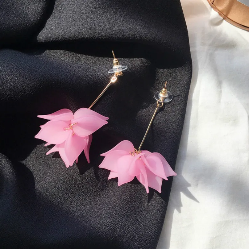 Модные украшения простые женские длинные серьги в виде лепестков лотоса