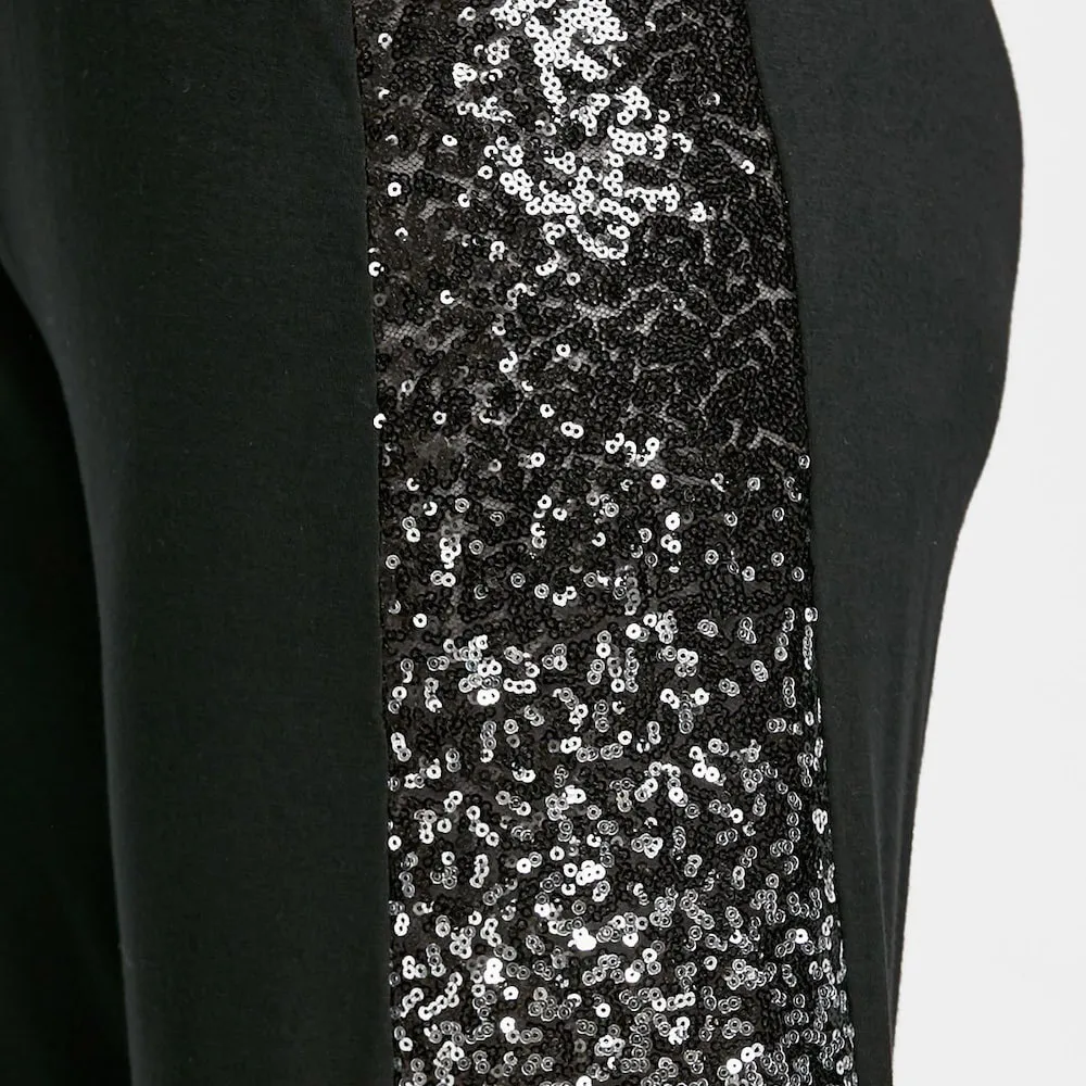 Женские брюки с высокой талией черные облегающие блестками и градиентом