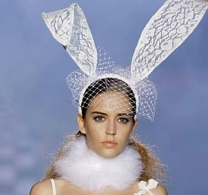 12 шт./лот Леди Гага чёрный Банни для девочек кружевная Фата глаз маски повязки на