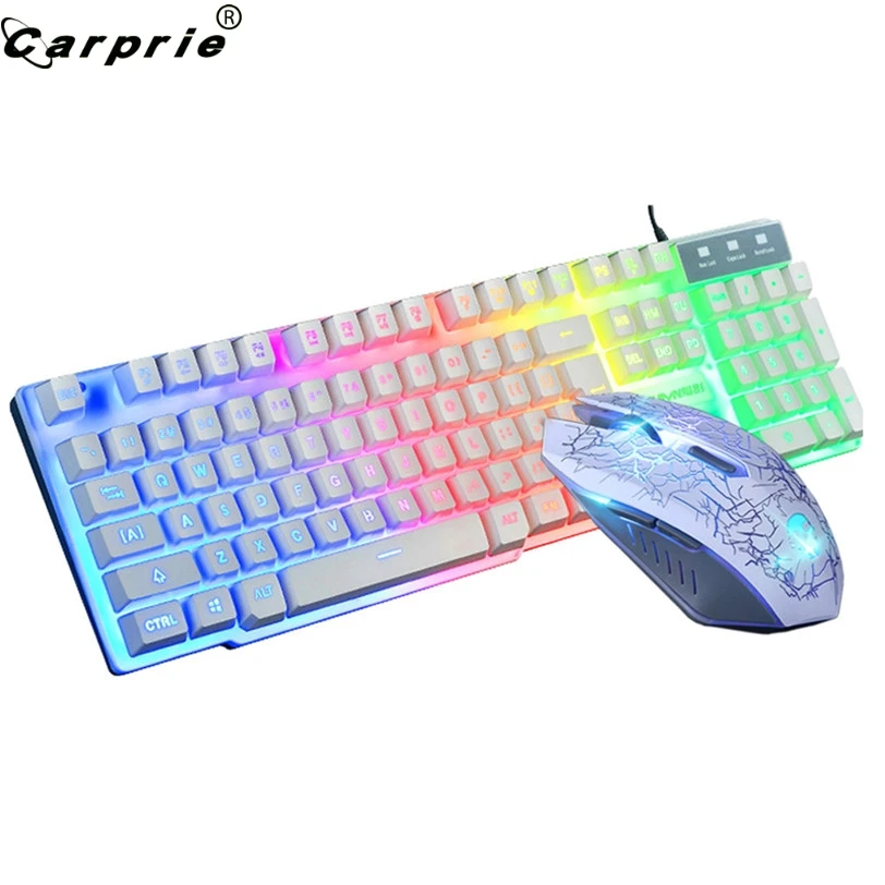 CARPRIE T6 Радужная тыловая Подсветка USB игровая клавиатура + 2400DPI 6 кнопок