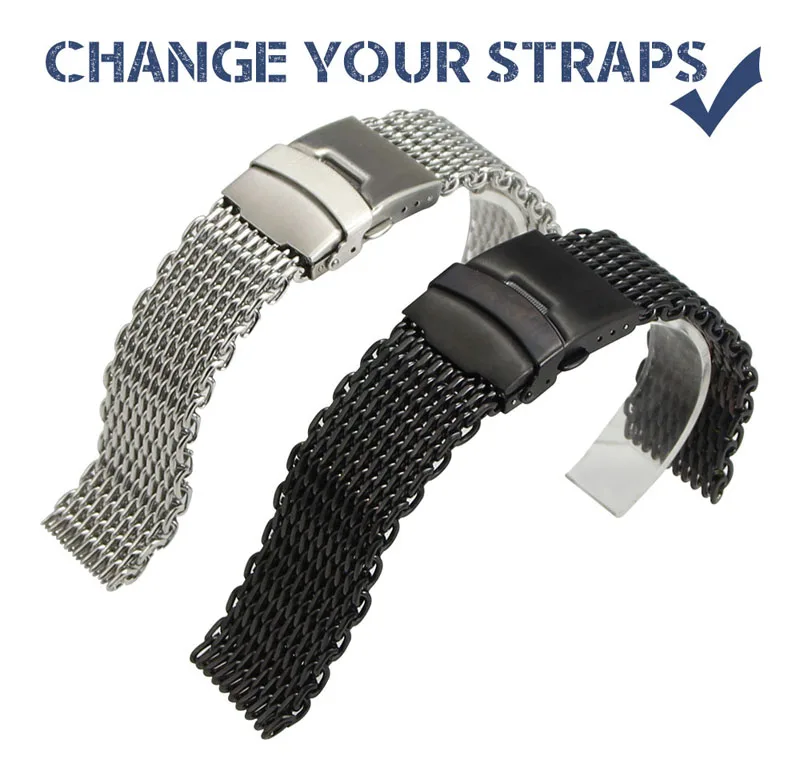 ZLIMSN Milanese Bracelets 22mm 24mm Silvery Black Mesh Watch Band Sport Watchbands Steel Replacement Men Watch Accessories