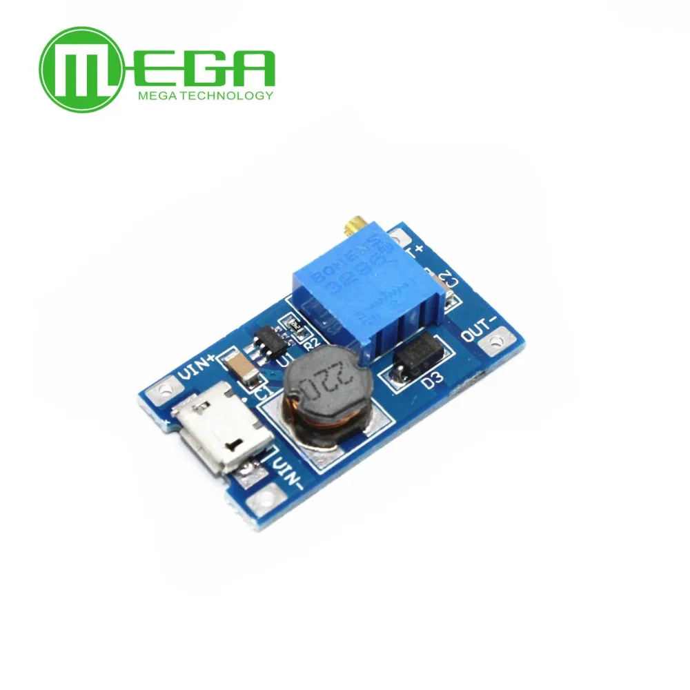 

50pcs MT3608 DC-DC Adjustable Boost Module 2A Boost Plate 2A Step Up Module with MICRO USB 2V - 24V to 5V 9V 12V 28V LM2577