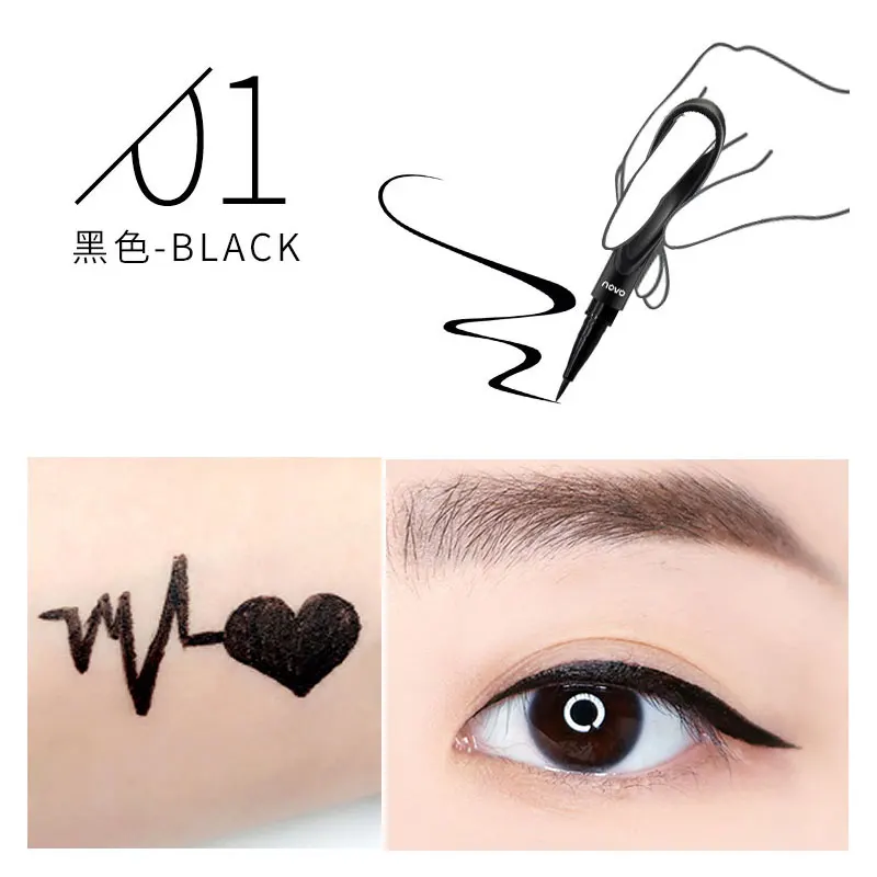 01 Black NOVO, 3 цвета, ловкий кончик пальцев, подводка для глаз, черная, коричневая, винно-красная, жидкая подводка для глаз, карандаш для макияжа, водонепроницаемый, быстросохнущий, подводка для глаз - Цвет: 01 Black