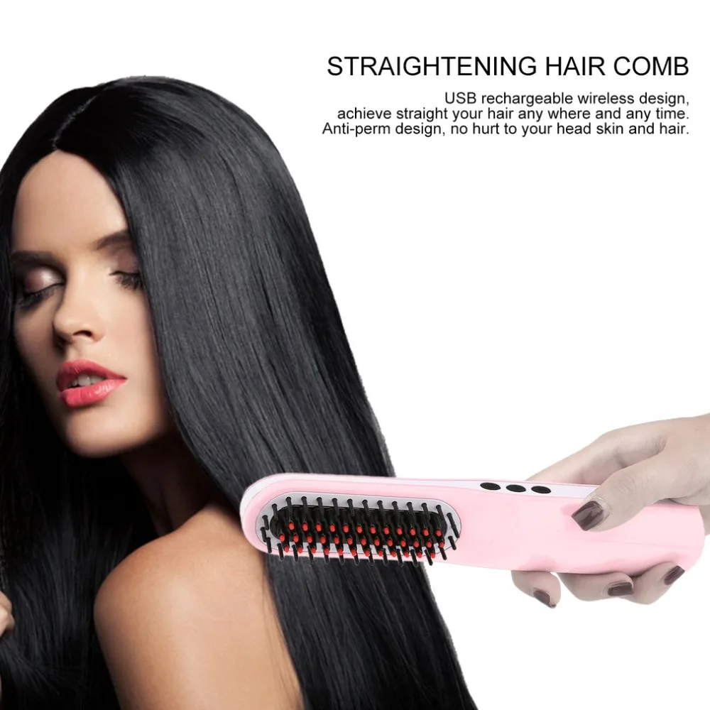 Portable USB Rechargeable Electric Straightening Hair Comb With LCD Digital Display Wireless Anti-perm &amp Three Button Design | Бытовая