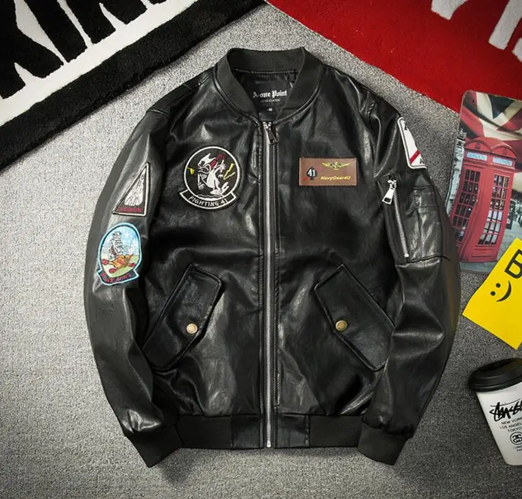 

Trend of the PU leather male locomotive clothing male paragraph coat more standard baseball uniform on the west coast Male