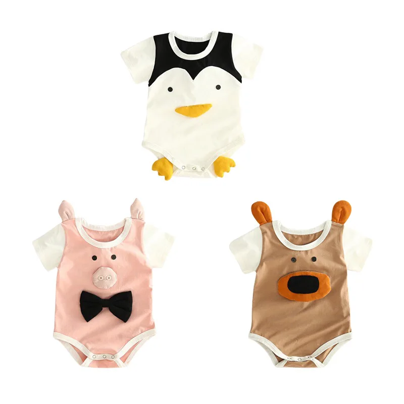 Теплый хлопковый 3d комбинезон с пингвином однотонный розовый или белый для