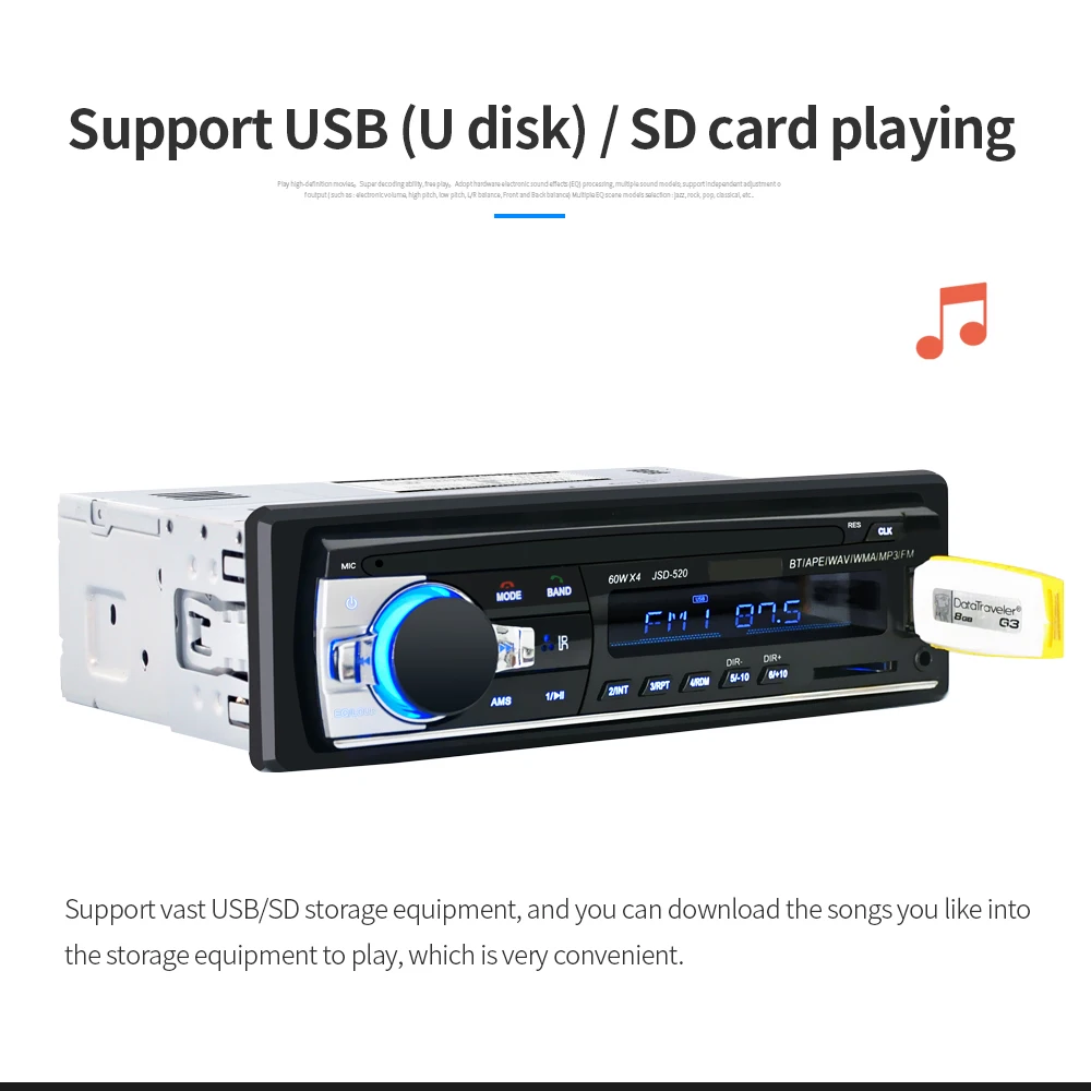 Bluetooth автомобильный mp3-плеер аудио стерео 4X60 Вт автомобильный Радио 12 В в-тире 1 Din FM Aux вход приемник USB SD карта авто радио Воспроизведение музыки