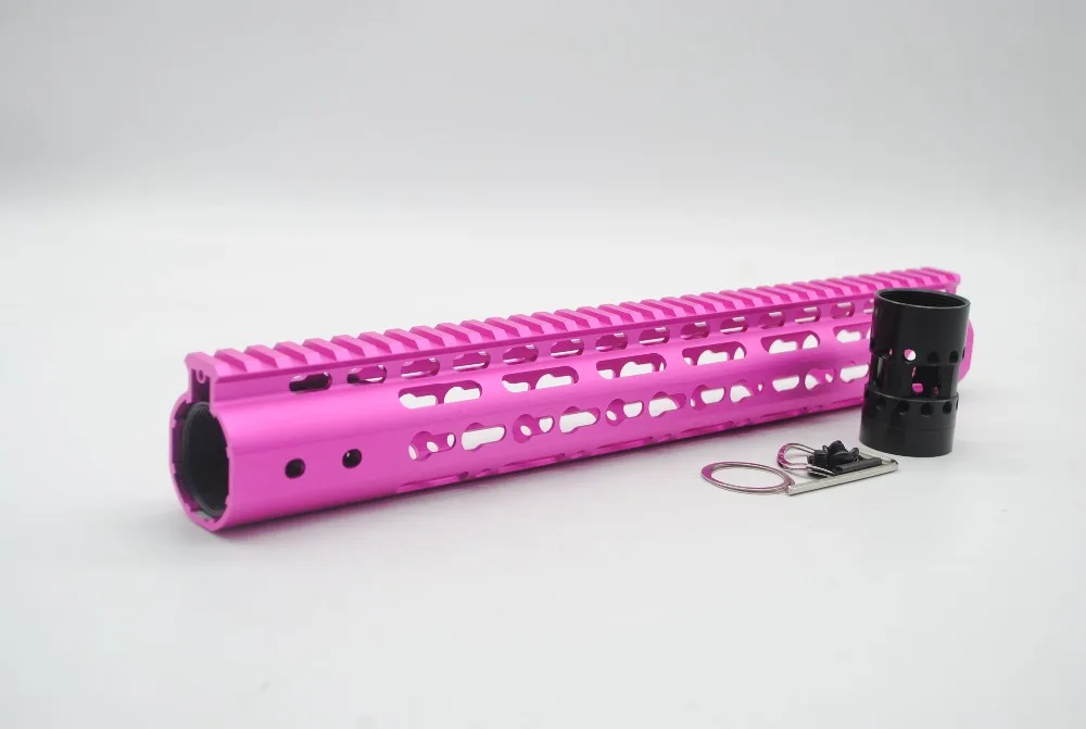 

TriRock 13.5'' inch Keymod Handguard Rail Free Float Picatinny Mount System Ultralight Aluminum/Steel Barrel Nut_Pink Anodized