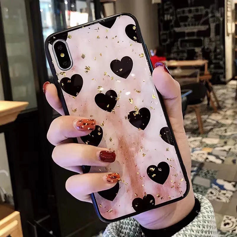 Роскошный блестящий чехол для телефона с красным сердцем iPhoneX Xs Xr Xsmax золотой